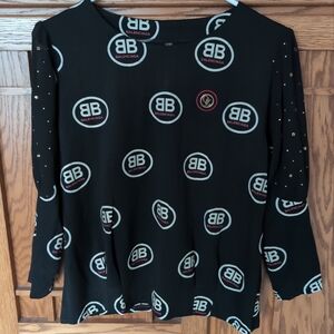 Women's "Balenciaga" Black Blouse Sheer W/ Beaded Sleeves Sz. XXL
